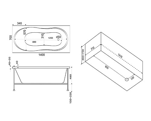 Акриловая ванна Bas Тесса 140x70 В 00036