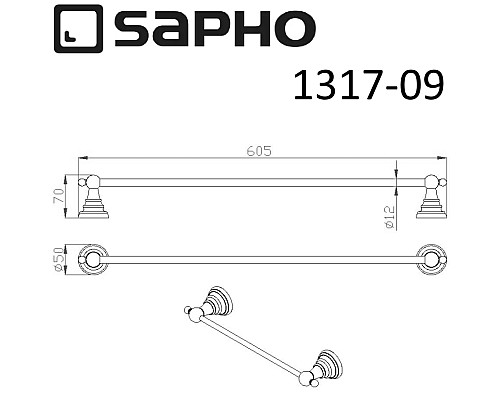 Полотенцедержатель Sapho Diamond 1317-09 Хром Полотенцедержатель Sapho Diamond 1317-09 Хром