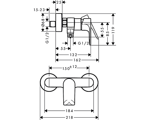Смеситель для душа Hansgrohe Rebris E 72650000 Хром