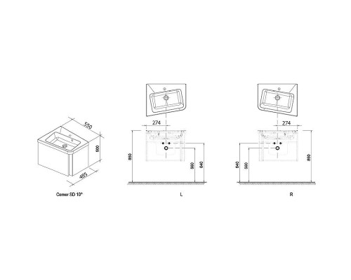 Тумба под раковину Ravak SD 10° 55 L X000000740 подвесная Серая глянцевая