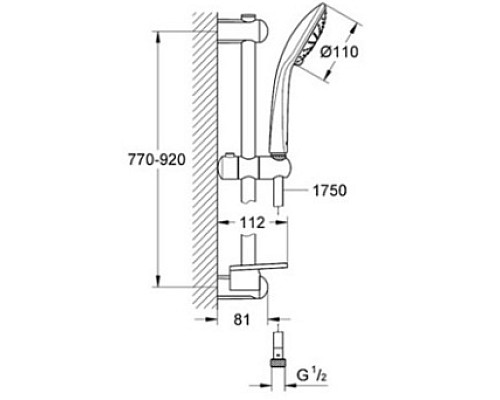 Душевой гарнитур Grohe с полочкой душевая штанга 27225001 900 мм