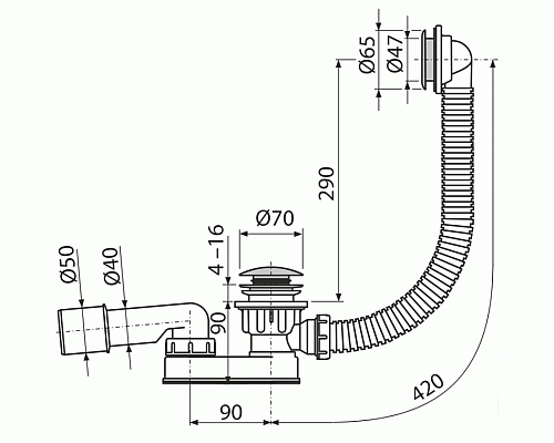 Сифон для душевого поддона Alcaplast A506KM Белый Хром