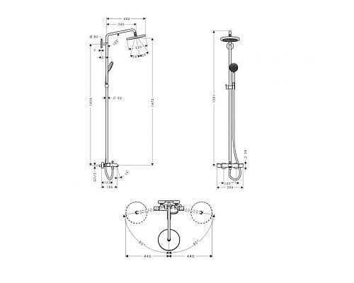 Душевая система для ванны Hansgrohe Croma хром 27223000