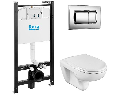 Комплект унитаза с инсталляцией Roca Mateo 893100010 с сиденьем Микролифт и клавишей смыва