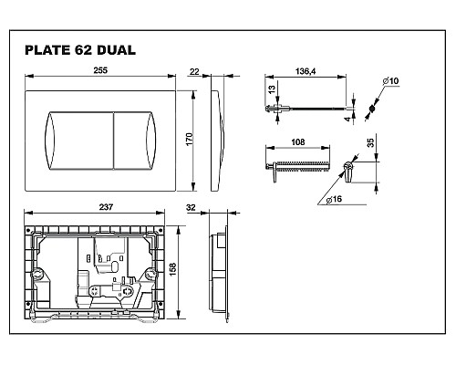 Комплект унитаза с инсталляцией Roca Mateo 893100010 с сиденьем Микролифт и клавишей смыва