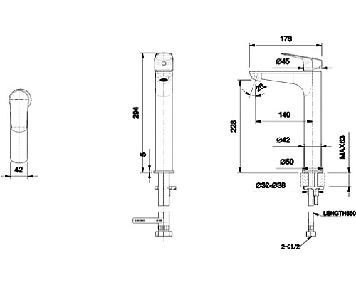 Смеситель для раковины Bravat Rhein F1429564BW-A-ENG Черный матовый