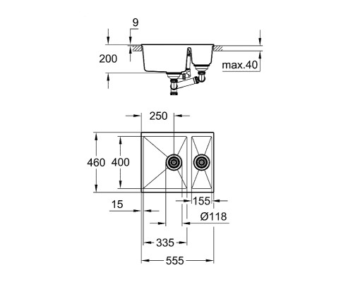 Кухонная мойка Grohe K500 56 Черный гранит