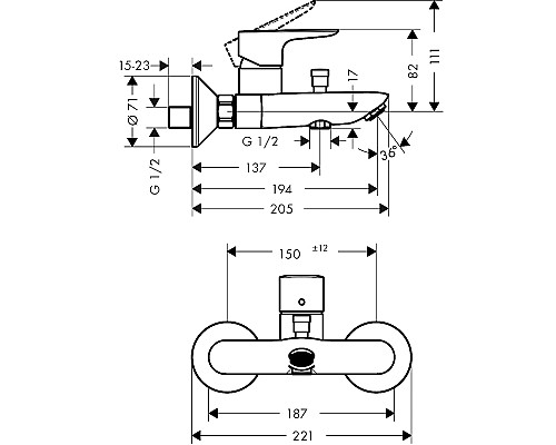 Смеситель для ванны Hansgrohe Talis E однорычажный черный матовый 71740670