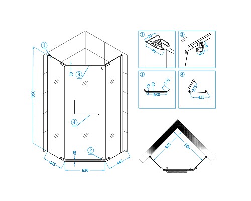 Душевой уголок RGW Passage PA-081B 90x90 35088199-14 профиль Черный стекло прозрачное