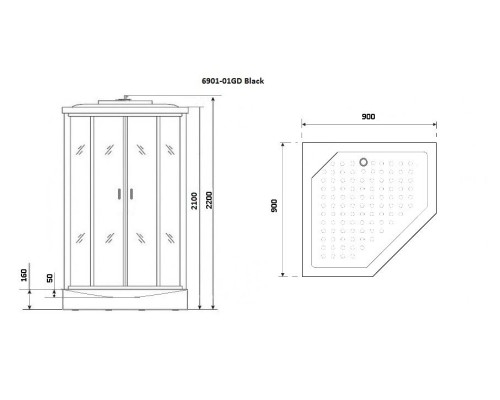 Душевая кабина Niagara Premium NG-6901-01GD BLACK 90x90