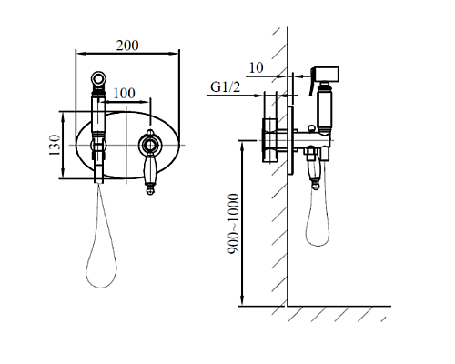Встраиваемый гигиенический душ AltroBagno Beatrice 060114 ROr