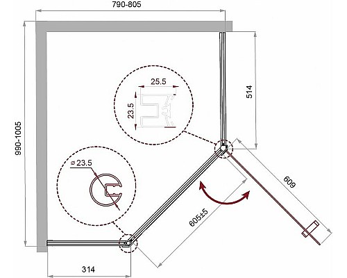 Душевой уголок BelBagno Uno 100х80 UNO-195-PH-1-100/80-C-Cr Хром