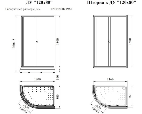 Душевой уголок Radomir 120x80 R с поддоном Белый