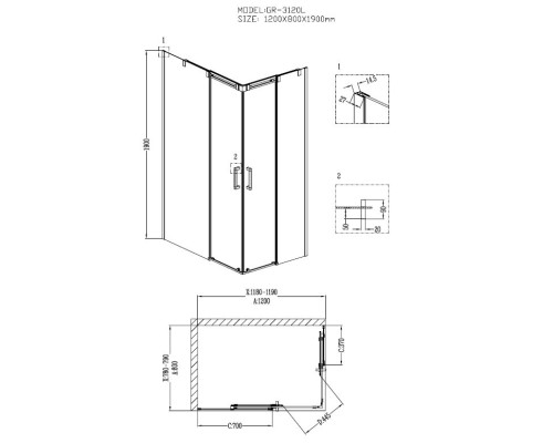 Душевой уголок Grossman GR-3120L Galaxy 120x80 прямоугольник двери раздвижные