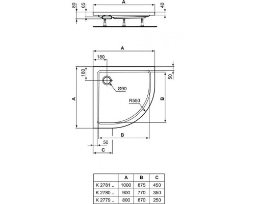 Акриловый поддон для душа Ideal Standard Hotline 80х80 K277901 Белый