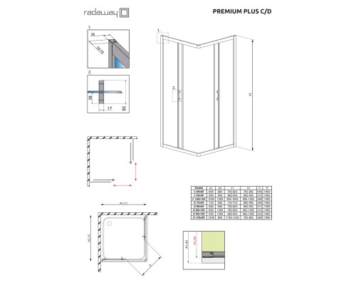 Душевой уголок Radaway Premium Plus D 1900 90x100 профиль Хром стекло прозрачное