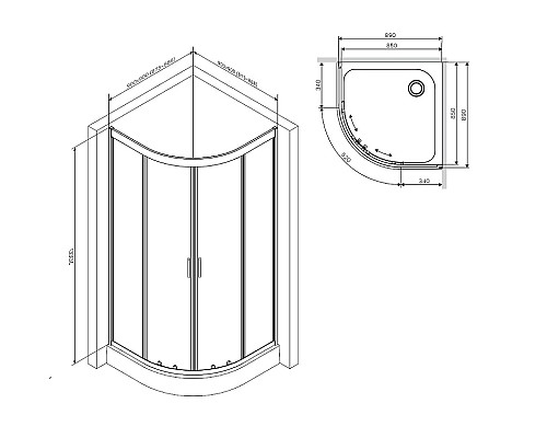 Душевой уголок AM.PM Gem 90х90 W90G-401-090BT профиль Черный матовый стекло прозрачное