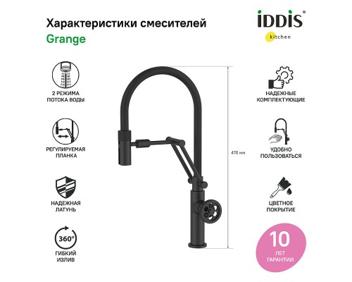 Смеситель для кухни Iddis Grange Черный матовый