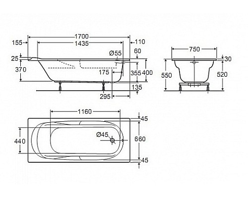 Ванна Jacob Delafon 170 х 75 см E60279RU-01