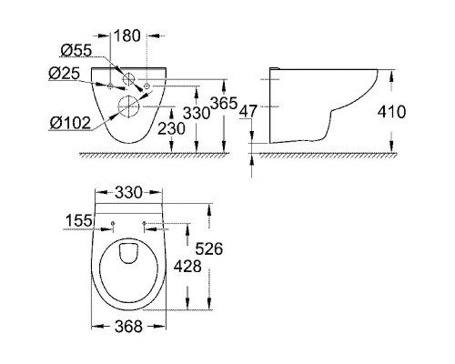 Унитаз Grohe Bau Ceramic 39491000 подвесной без сиденья