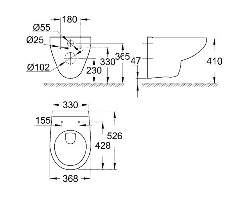 Унитаз Grohe Bau Ceramic 39491000 подвесной без сиденья