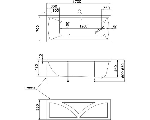 Акриловая ванна Marka One Modern 170х70 01мод1770