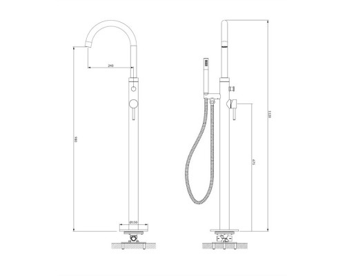 Смеситель для ванны отдельностоящий Omnires Y Y1233BL черный BLH