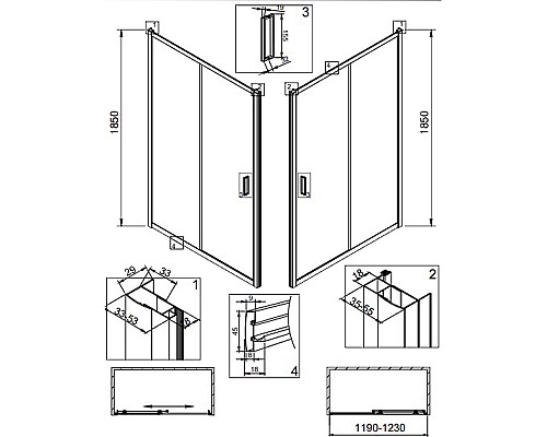 Душевая дверь Veconi Vianno VN-46 120 VN46-120-01-C5 профиль Хром стекло прозрачное