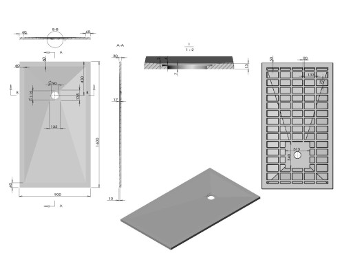 Душевой поддон из искусственного камня Vincea 160x90 VST-4SR9016A Антрацит