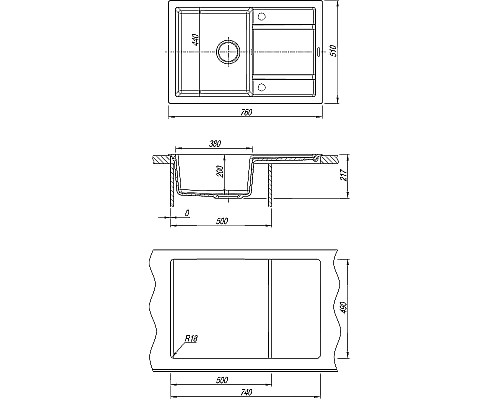 Кухонная мойка Florentina Липси-760 20.160.D0760.302 Антрацит