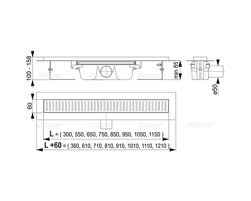 Душевой лоток Alcaplast APZ1S-650 (APZ1-650) без решетки
