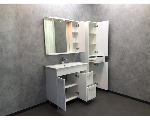 Зеркало со шкафом Comforty Модена М-90 00-00001641 с подсветкой Белое матовое
