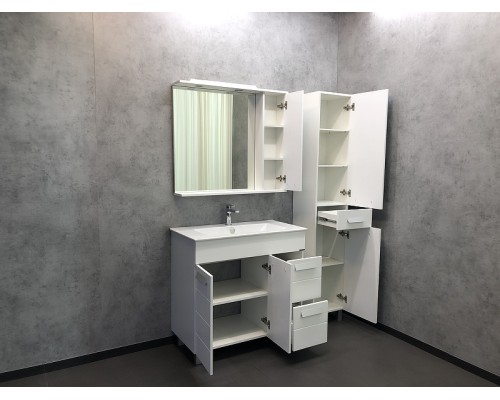 Зеркало со шкафом Comforty Модена М-90 00-00001641 с подсветкой Белое матовое