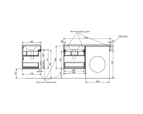 Тумба с раковиной Эстет Dallas Luxe 115 R ФР-00002297 подвесная Белая