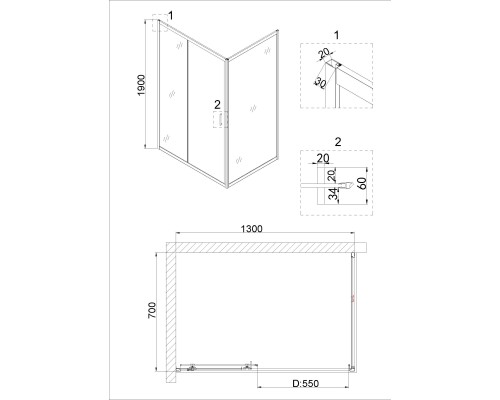 Душевая дверь Niagara Nova 130 NG-82-13AB профиль Черный стекло прозрачное