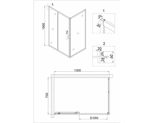 Душевая дверь Niagara Nova 130 NG-82-13AB профиль Черный стекло прозрачное