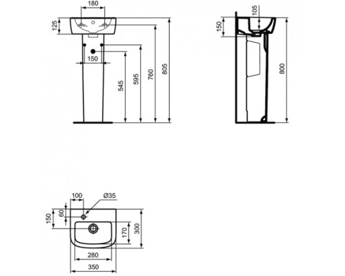 Раковина Ideal Standard Tempo 35 L T056801 Euro White
