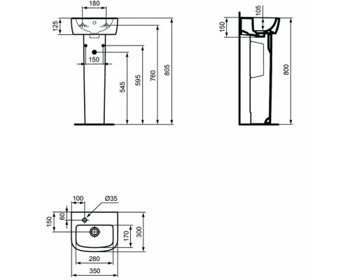 Раковина Ideal Standard Tempo 35 L T056801 Euro White
