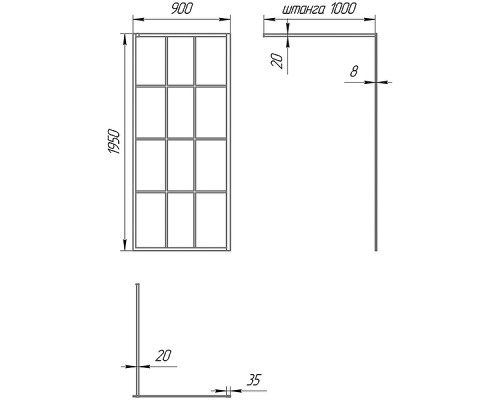Душевая перегородка Paini 90 Walk-In 90G Черный матовый с рисунком