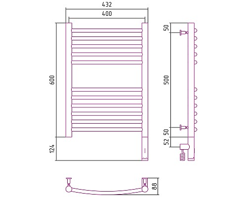 Полотенцесушитель электрический 600х400 МЭМ правый, Сунержа Богема 3.0 00-5803-6040