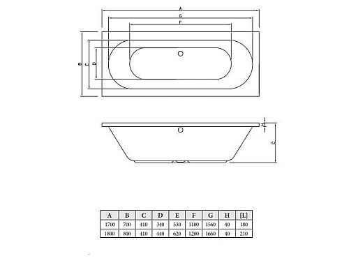 Прямоугольная ванна С-bath Cora 180x80 Прямоугольная ванна С-bath Cora 180x80