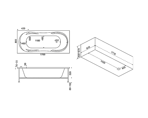 Акриловая ванна Bas Ахин 170x80 В 00005
