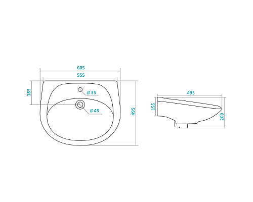 Полукруглая раковина Santek Бриз 60 1WH110466