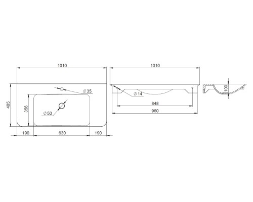 Раковина мебельная AM.PM Sensation M30WPC1001WG 1010 мм