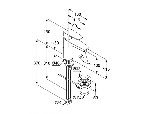 Однорычажный смеситель на умывальник Kludi Pure&Solid 342900575