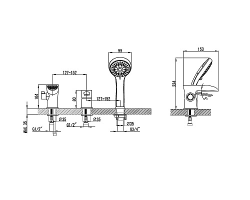 Смеситель Lemark Atlantiss LM3245C на борт ванны, встраиваемый