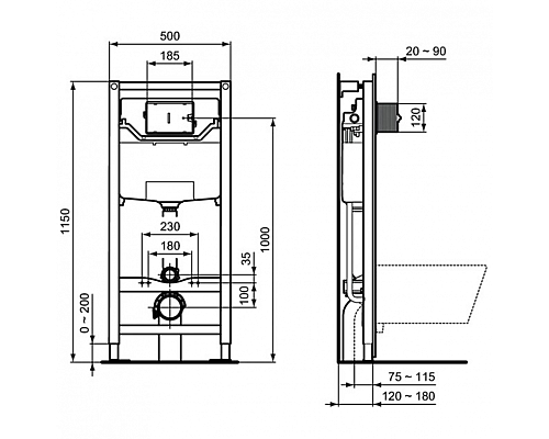 Комплект унитаза с инсталляцией Ideal Standard Tesi T386801 с сиденьем Микролифт