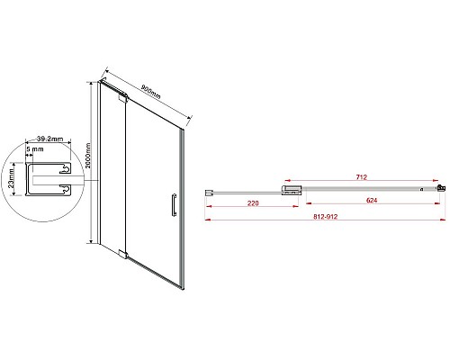 Душевая дверь Vincea Extra 90 VDP-1E8090CLB профиль Черный стекло прозрачное