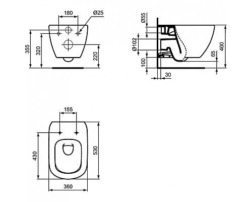 Комплект унитаза с инсталляцией Ideal Standard Tesi T386801 с сиденьем Микролифт