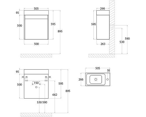Тумба под раковину Art&Max Family-500-1D-SO-BL подвесная Белый глянец